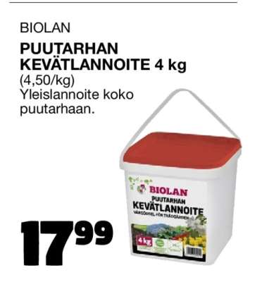 BIOLAN PUUTARHAN KEVÄTLANNOITE 4 kg