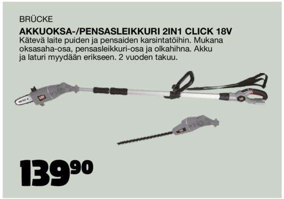 BRÜCKE AKKUOKSA-/PENSASLEIKKURI 2IN1 CLICK 18V