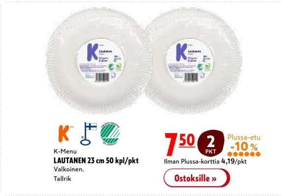 K-Menu LAUTANEN 23 cm 50 kpl/pkt