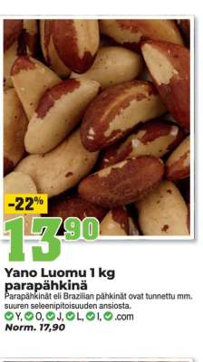 Yano Luomu 1 kg parapähkinä