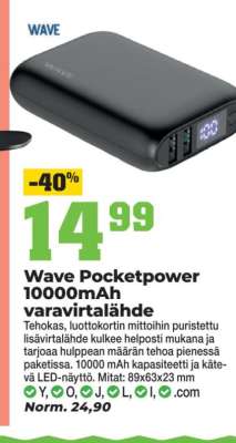 Wave Pocketpower 10000mAh varavirtalähde