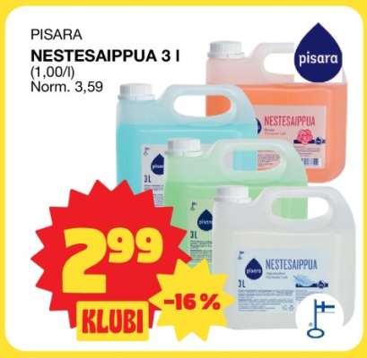Pisara Nestesaippua 3 l