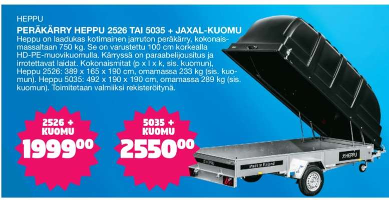 Peräkärry Heppu 2526 tai 5035 + Jaxal-kuomu