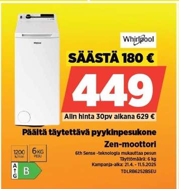 Whirlpool Päältä täytettävä pyykinpesukone