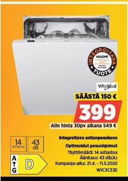Integroituva astianpesukone