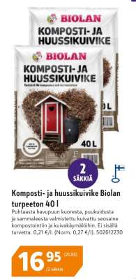 Komposti- ja huussikuivike Biolan turpeeton 40 l