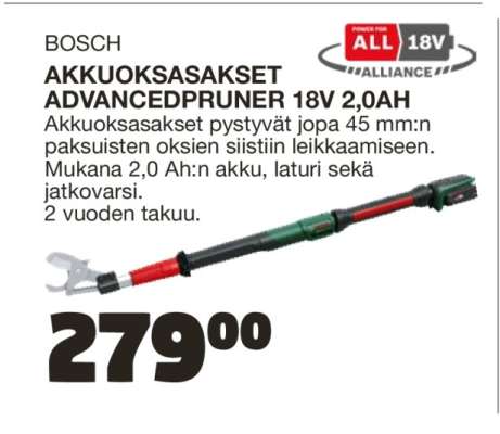 BOSCH AKKUOKSASAKSET ADVANCEDPRUNER 18V 2,0AH