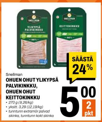 Snellman OHUEN OHUT YLIKYPSÄ PALVIKINKKU, OHUEN OHUT KEITTOKINKKU
