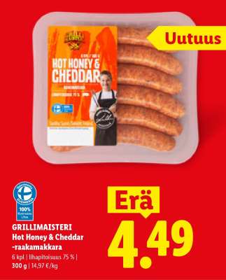 GRILLIMAISTERI Hot Honey & Cheddar -raakamakkara