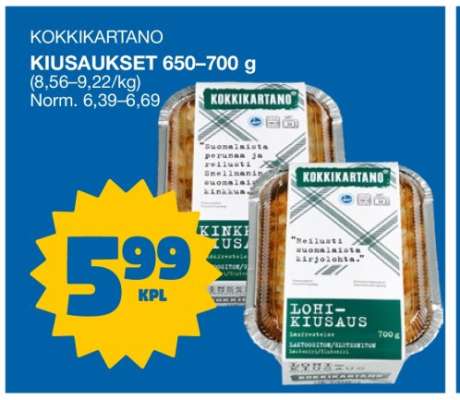 KOKKIKARTANO KIUSAUKSET 650–700 g