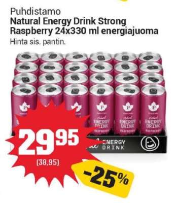 Puhdistamo Natural Energy Drink Strong Raspberry 24x330 ml energiajuoma