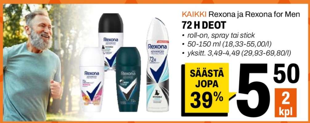 KAIKKI Rexona ja Rexona for Men 72 H DEOT