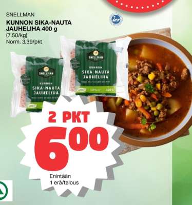 SNELLMAN KUNNON SIKA-NAUTA JAUHELIHA 400 g