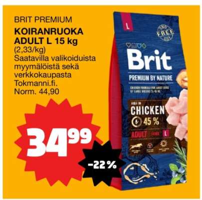 BRIT PREMIUM KOIRANRUOKA ADULT L 15 kg