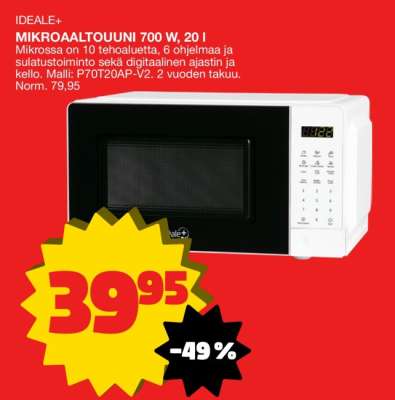 IDEALE+ MIKROAALTOUUNI 700 W, 20 l