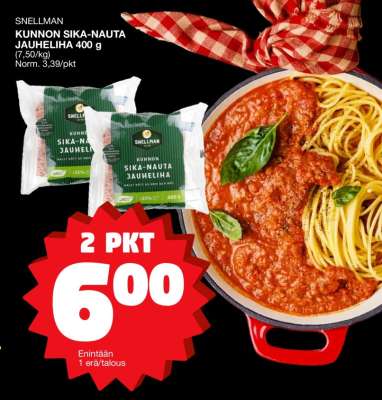 SNELLMAN KUNNON SIKA-NAUTA JAUHELIHA 400 g
