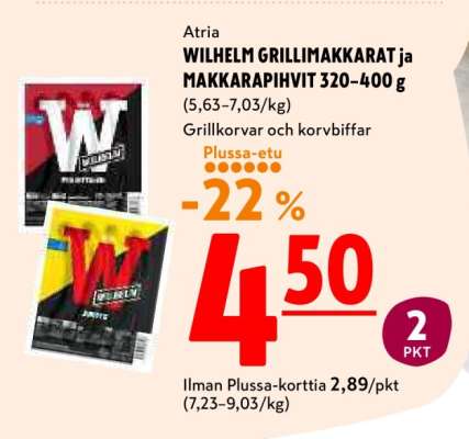 Atria WILHELM GRILLIMAKKARAT ja MAKKARAPIHVIT 320–400 g