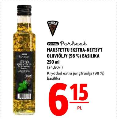 Pirkka Parhaat MAUSTETTU EKSTRA-NEITSYT OLIIVIÖLJY (98 %) BASILIKA 250 ml