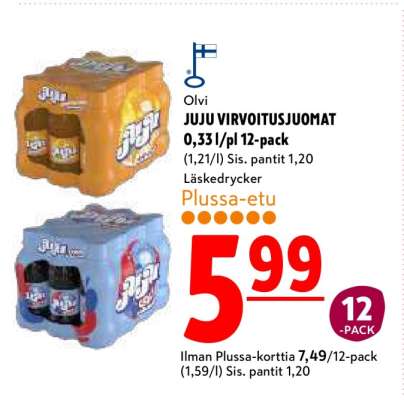 Olvi JUJU VIRVOITUSJUOMAT 0,33 l/pl 12-pack