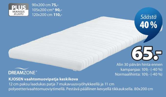 DREAMZONE KJOSEN vaahtomuovipatja keskikova