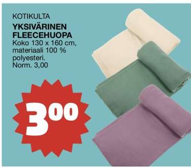 KOTIKULTA Yksivärinen Fleecehuopa