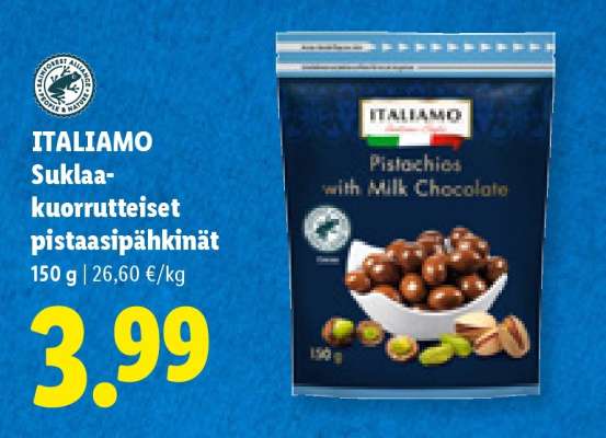 ITALIAMO Suklaakuorrutteiset pistaasipähkinät