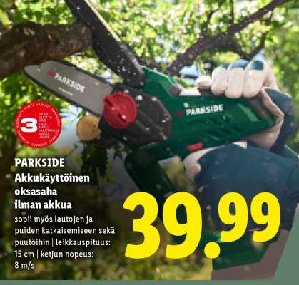 PARKSIDE Akkukäyttöinen oksasaha ilman akkua