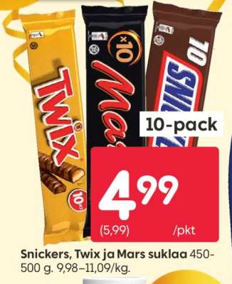 Snickers, Twix ja Mars suklaa