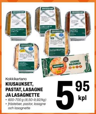 Kokkikartano Kiusaukset, Pastat, Lasagne ja Lasagnette