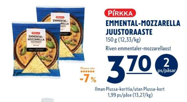 Pirkka Emmental-Mozzarella Juustoraaste