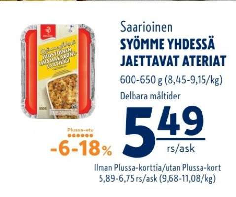 SAARIOINEN SYÖMME YHDESSÄ JAETTAVAT ATERIAT