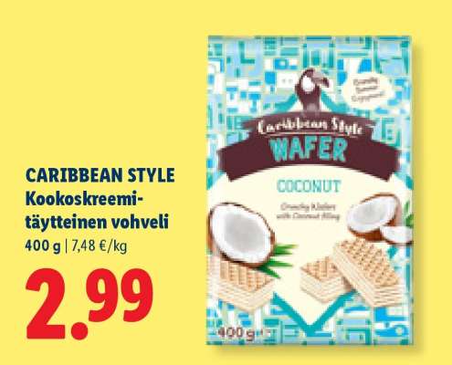 CARIBBEAN STYLE Kookoskreemi- täytteinen vohveli