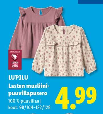 LUPILU Lasten musliini-puuvillapusero