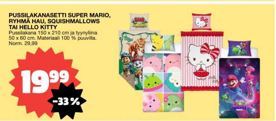 PUSSILAKANASETTI SUPER MARIO, RYHMÄ HAU, SQUISHMALLOWS TAI HELLO KITTY