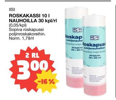 IISI ROSKAKASSI 10 l NAUHOILLA 30 kpl/rl