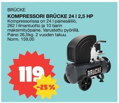 BRÜCKE KOMPRESSORI BRÜCKE 24 l 2,5 HP