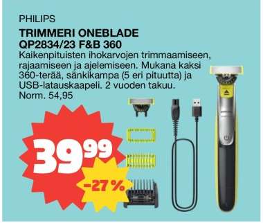 PHILIPS TRIMMERI ONEBLADE QP2834/23 F&B 360