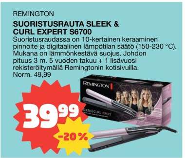 REMINGTON SUORISTUSRAUTA SLEEK&CURL EXPERT S6700