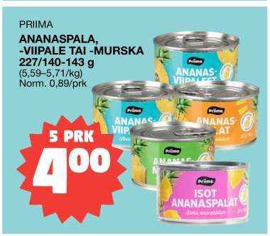 PRIIMA ANANASPALA, -VIIPALE tai -MURSKA
