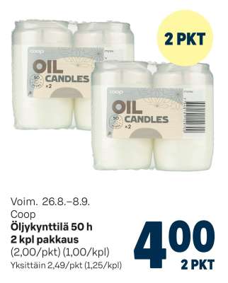 Coop Öljykynttilä 50 h 2 kpl pakkaus