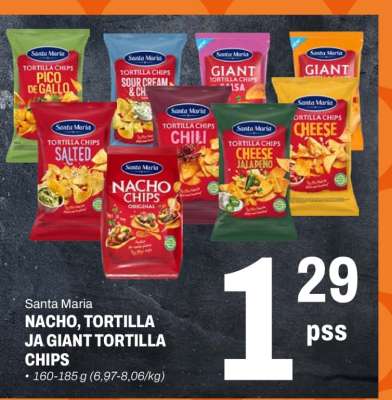 Santa Maria NACHO, TORTILLA JA GIANT TORTILLA CHIPS