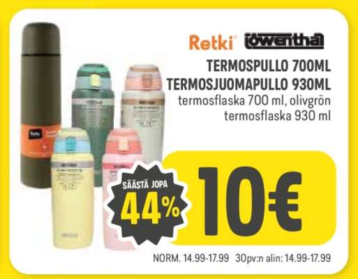 Retki TERMOSPULLO 700ML / TERMOSJUOMAPULLO 930ML