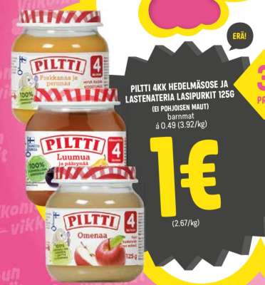 PILTTI 4KK HEDELMÄSOSE JA LASTENATERIA LASIPURKIT 125G