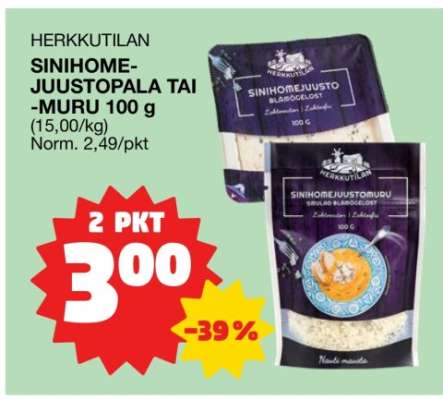 HERKKUTILAN SINIHOMEJUUSTOPALA TAI -MURU 100 g