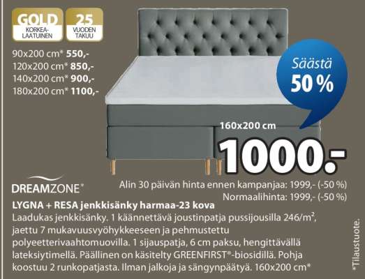 DREAMZONE® LYGN+RESA jenkkisänky harmaa-23 kova