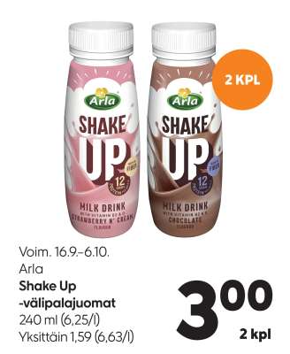 Arla Shake Up -välipalajuomat