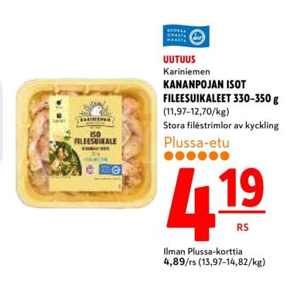 Kariniemen KANANPOJAN ISOT FILEESUIKALEET 330–350 g