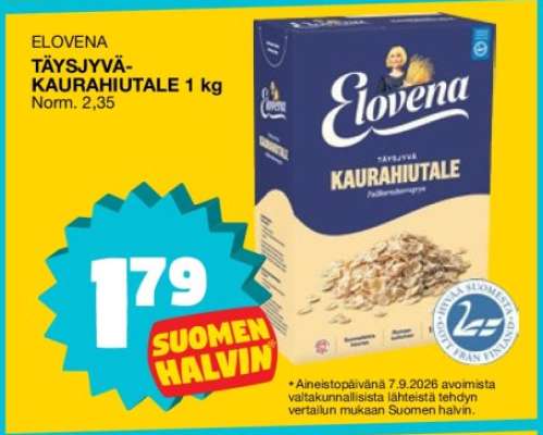 ELOVENA TÄYSJYVÄ-KAURAHIUTALE 1 kg
