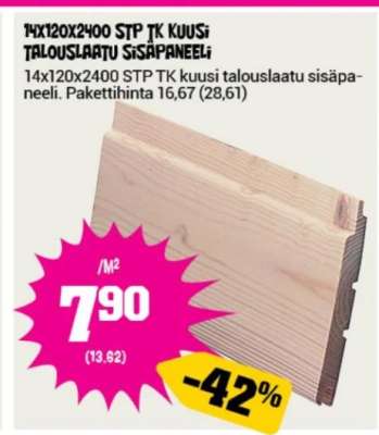 14x120x2400 STP TK KUUSI TALOUSLAATU SISÄPANEELI