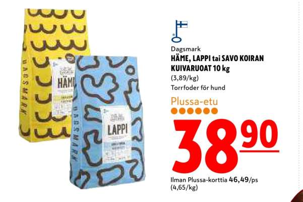Dagsmark HÄME, LAPPI tai SAVO KOIRAN KUIVARUOAT 10 kg